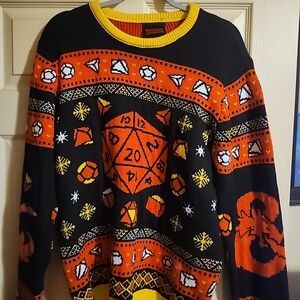 Dungeons & Dragons Christmas Festive Black and Orange Sweater